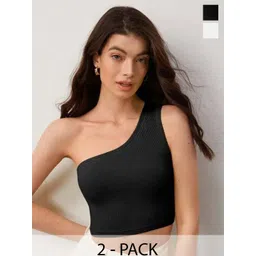 SRISARAS Pack Of 2 One Shoulder Cotton Fitted Crop Top-picture-15