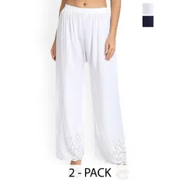 SRISARAS Women Pack Of 2 Ethnic Embroidered Straight Fit Cotton Palazzos-picture-38