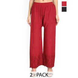 SRISARAS Women Pack Of 2 Ethnic Motif Embroidered Mid-Rise Parallel Trousers-picture-27