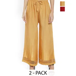 SRISARAS Women Pack Of 2 Ethnic Motif Embroidered Relaxed Fit Cotton Parallel Trousers-picture-47