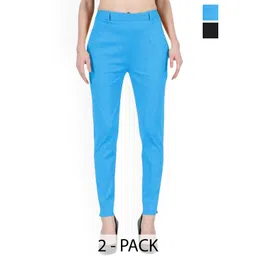 SRISARAS Women Pack Of 2 Mid-Rise Cotton Trousers-picture-12