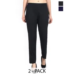 SRISARAS Women Pack Of 2 Mid Rise Regular Fit Cotton Cigarette Trousers-picture-29