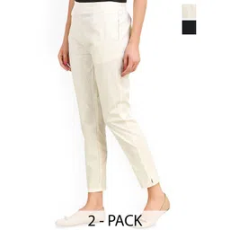 SRISARAS Women Pack Of 2 Mid Rise Regular Fit Cotton Cigarette Trousers-picture-28