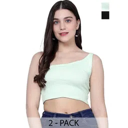 SRISARAS Women Pack Of 2 One Shoulder Cotton Crop Top-picture-35