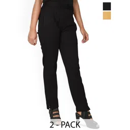 SRISARAS Women Pack of 2 Regular Fit Mid-Rise Pleated Cotton Peg Trousers-picture-20