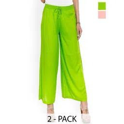 SRISARAS Women Pack of 2 Regular Fit Mid-Rise Pleated Trousers-picture-33