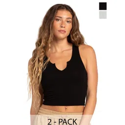 SRISARAS Women Pack Of 2 Scoop Neck Sleeveless Cotton Fitted Crop Top-picture-37