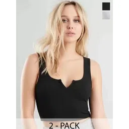 SRISARAS Women Pack of 2 Shoulder Straps Cotton Ribbed Fitted Crop Tops-picture-14