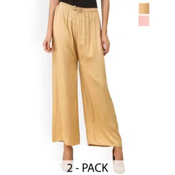 SRISARAS Women Pack Of 2 Solid Mid-Rise Loose Fit Trousers-picture-28