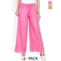 SRISARAS Women Pack Of 2 Solid Mid-Rise Loose Fit Trousers-picture-20