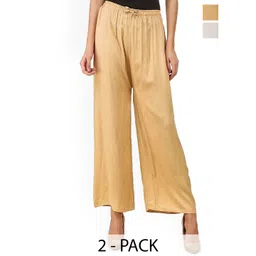 SRISARAS Women Pack Of 2 Solid Mid-Rise Loose Fit Trousers-picture-30