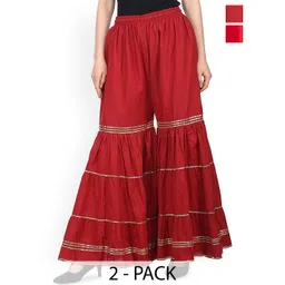 SRISARAS Women Pack Of 2 Solid Mid-Rise Loose Fit Trousers-picture-34