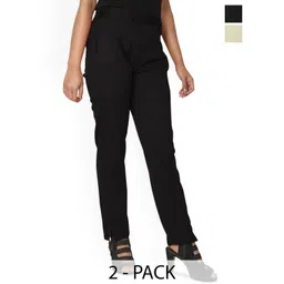 SRISARAS Women Pack Of 2 Solid Mid-Rise Regular Fit Pleated Trousers-picture-15