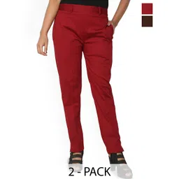 SRISARAS Women Pack Of 2 Solid Mid-Rise Slim Fit Trousers-picture-29