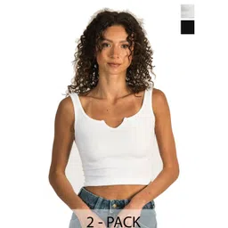 SRISARAS Women Pack Of 2 Solid Scoop Neck Cotton Tank Crop Top image 1
