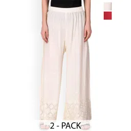 SRISARAS Women Pack of 2 Wide Leg High-Rise Parallel Trousers-picture-14