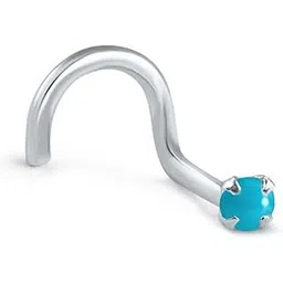 SRR jewels Sterling Silver 925 Turquoise Round Gemstone Nose pin White Gold Plated girls for women-picture-37