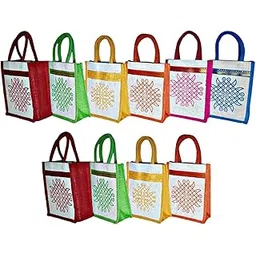 Ss Eco-Life Eco-Friendly Jute Bag For Return Gift/Thamboolam Bag With Kolam Print For Wedding, Housewarming, Navaratri Pooja And Varalakshmi Pooja. (Pack Of 10) - Multicolor-picture-24