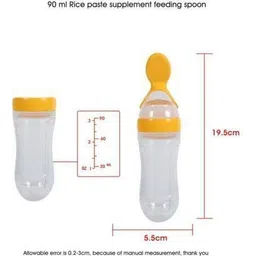 ss sales Baby Squeezy Food Grade Silicone Bottle Feeder with Soft Silicon|Spoon Feeder|Ceralac Feeder|Rice Paste Milk Food Feeder 90 ML (Squeezy Feeder - Yellow White )- SILICONE image 2