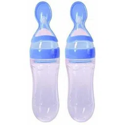 ss sales Baby Squeezy Food Grade Silicone Bottle Feeder with Soft Silicon Baby Feeding Used for Semi Solid |Spoon Feeder| Ceralac Feeder| Rice Paste Milk Food Feeder - 90 ml Pack of 2 (Blue)- SILICONE-picture-14