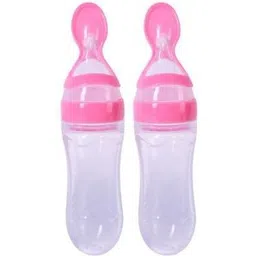 ss sales Baby Squeezy Food Grade Silicone Bottle Feeder with Soft Silicon Baby Feeding Used for Semi Solid |Spoon Feeder| Ceralac Feeder| Rice Paste Milk Food Feeder - 90 ml Pack of 2 (Pink)- SILICONE-picture-15
