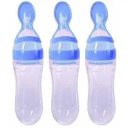ss sales Baby Squeezy Food Grade Silicone Bottle Feeder with Soft Silicon|Spoon Feeder|Ceralac Feeder|Rice Paste Milk Food Feeder 90 ML (Squeezy Feeder Pack of 3 ( Blue )- SILICONE-picture-10
