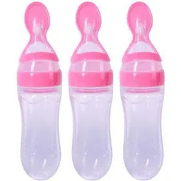 ss sales Baby Squeezy Food Grade Silicone Bottle Feeder with Soft Silicon|Spoon Feeder|Ceralac Feeder|Rice Paste Milk Food Feeder 90 ML (Squeezy Feeder Pack of 3 ) PINK- SILICONE-picture-13