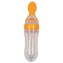 ss sales Silicone Baby Cereal Feeder Bottle Spoon Baby Toddler Feeding Bottle with Spoon Fresh Food Cereal Squeeze Feeder - MULTICOLOR - Silicone (Yellow) SILICONE FEEDER Tongs-picture-19