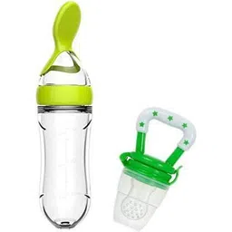 ss sales Squeezy Food Grade Silicone Bottle Feeder & Silicone Food Fruit Pacifier/Nibbler/Soother for Babies/Kids/Children (Squeezy Feeder 'Green' + Pacifier 'Green'') (Pack of 2) - Silicone- SILICONE-picture-10