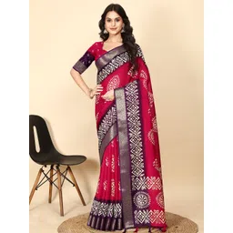 SSHAGUN LIFESTYLE Floral Printed Cotton Silk Bandhani Saree-picture-22