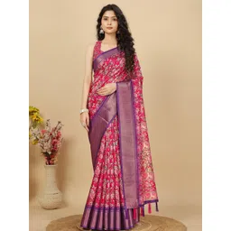 SSHAGUN LIFESTYLE Gold Self Design Checkered Printed Madhubani Cotton Silk Saree-picture-35