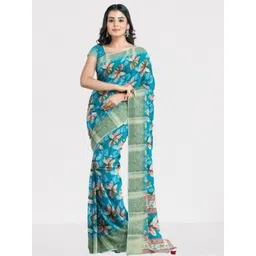 SSHAGUN LIFESTYLE Multicolor Floral Print Bollywood Cotton Blend Saree-picture-25