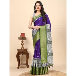 SSHAGUN LIFESTYLE Purple & Green Printed Bandhani Cotton Silk Saree-picture-12