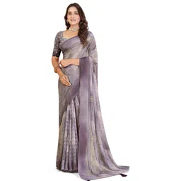 SSHAGUN LIFESTYLE Purple Printed Daily Wear Georgette Saree-picture-13
