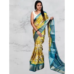 SSHAGUN LIFESTYLE Yellow Self Design Bollywood Cotton Blend Saree-picture-17
