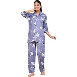ssoshhub Printed Ultrasoft Night Suit for Women - Digital Print Satin Shirt Top and Lower Set for Honeymoon Casual Wedding Valentine Party Festive Regular Wear-picture-53