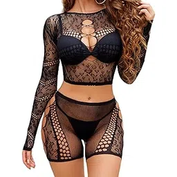ssoshhub Sexy Lingerie for Women Naughty Deep V Neck Teddy Babydoll Mesh Nightwear for Women Mesh Badydoll Fishnets Dresses See Through Lingerie Chemise Outfits One Piece-picture-42