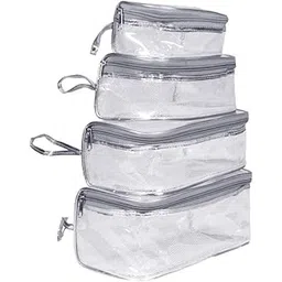 stackraid Set of 4 Multipurpose Transparent Travel Pouch Makeup Toiletry Kit Bag Cosmetic Pouch Organizer Bag Plastic Box Vanity Shaving Kit for Women - (Color-Grey)-picture-47