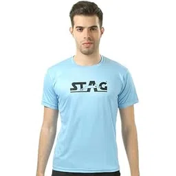 STAG ICONIC Men Sports T-Shirt | Round Neck | Half Sleeve | Regular Fit | 100% Polyester Knit | Gym, Running & Training Wear | Sky Blue-picture-13