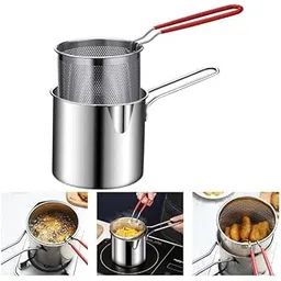 Stainless Steel Deep Fryer Pot with Basket, Perforated Strainer Insert, Red Silicone Handle-picture-38