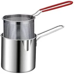 Stainless Steel Deep Fryer Pot with Oil Filter Basket, Mini Deep Frying Pot with Long Handle & Detachable Strainer, Deep Oil Frying Pan (1200ML) (Pack of 1)-picture-27