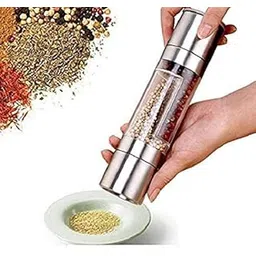 Stainless Steel Glass Body 2 in 1 Salt and Paper Grinder with Adjustable Ceramic Manual Spice Mill Crusher for Kitchen Tool (Silver)-picture-13