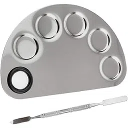 Stainless Steel Makeup Mixing Palette with Spatula for Foundation, Concealer, Lipstick, Nail Art | Professional Makeup Mixing Tray for Artists & Beauty Studios (Round 5 Dip)-picture-10