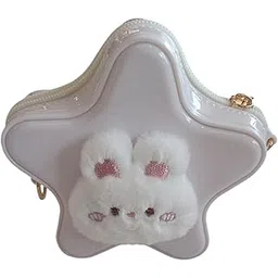 Star-Shaped Silicone Purse with Fluffy White Bunny Face, Sling Bag, Birthday Gift for Girls, Return Gift for Kids (White)-picture-39