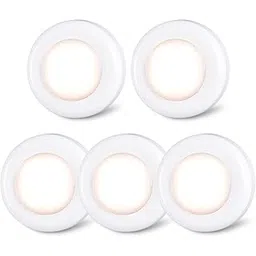 STAR-SPANGLED Push Tap Light, Mini Night Touch LED Puck Lamp, Portable Under Cabinet Lighting AAA Battery Operated Powered, DIY Stick On Lights for Closet, Counter, Kitchen (8cm, Warm White, 5 Pack)-image-18