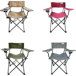 Star Portable Folding Camping Chair with Arm Rest Cup Holder, Has an Alloy Steel frame and easy clean polyester fabric (Colour- Grey)-image-37