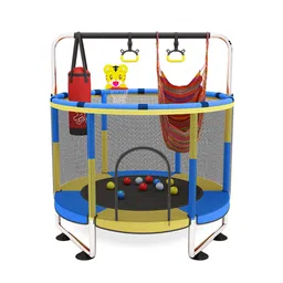 StarAndDaisy 1.4 Meter Kids Trampoline with Safety Enclosure Net,Indoor & Outdoor Trampoline for Kids, Mini Round Bounce Jumper, Blue-picture-27