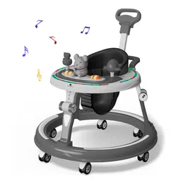 StarAndDaisy 360 Degree Baby Walker 7 Level Height Adjustment Walker for Kids Boy and Girl with Intergrated RGB Lights Switchable Food & Musical Toy Tray Premium Baby Activity Walker with Parent Rod - Grey-picture-14