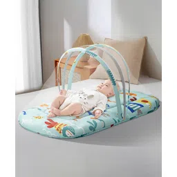 StarAndDaisy Baby Mosquito Net with 360° Widened Skirt Foldable,Spacious & Light-Proof Rust-Free 5-Point Frame, Light Blue With Aqua Print-picture-10