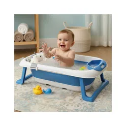StarAndDaisy Bath Tub for Baby 0-3 Years Foldable Bathtub for Kids with Space Saving Newborn Baby Folding Bathing Tub Girls & Boys with Soap Tray Easy to Store - Blue-picture-24